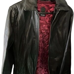 Vintage LW Thinsulate Black Leather Jacket with Red Quilt zip Lining Medium